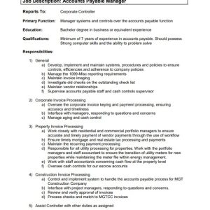 Accounts Payable Manager Job Description Template