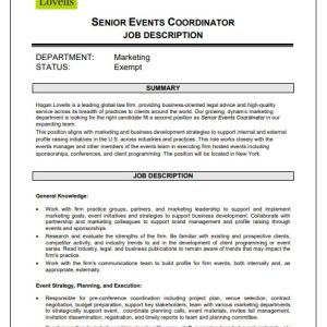 Senior Events Coordinator Job Description Template