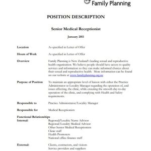 Senior Medical Receptionist Job Description