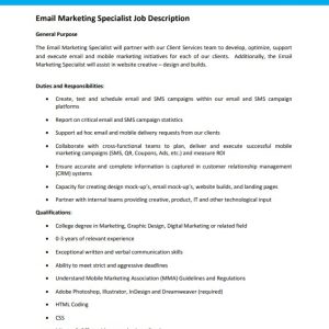 Email Marketing Specialist Job Description