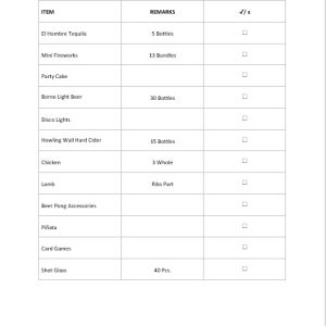 Party Supply Checklist Template