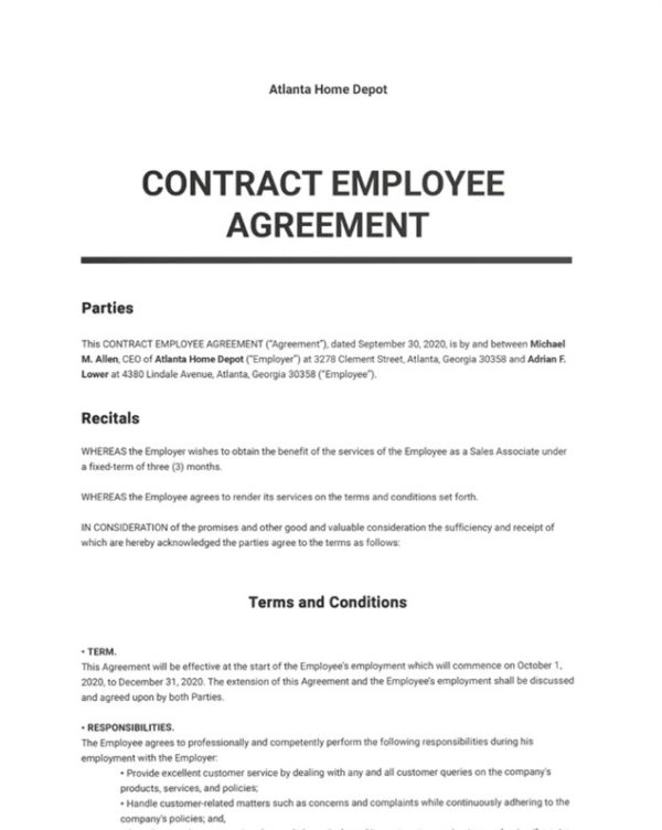 Contract Employee Agreement Template – PreWrite