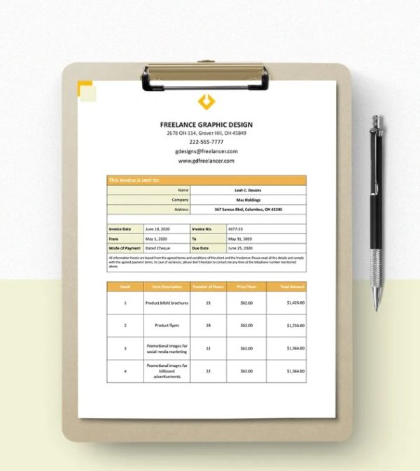 Freelance Hourly Invoice Template PreWrite