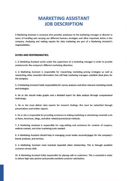 Marketing Assistant Job Description Template PreWrite