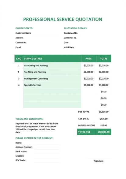 Professional Service Quotation Template – PreWrite