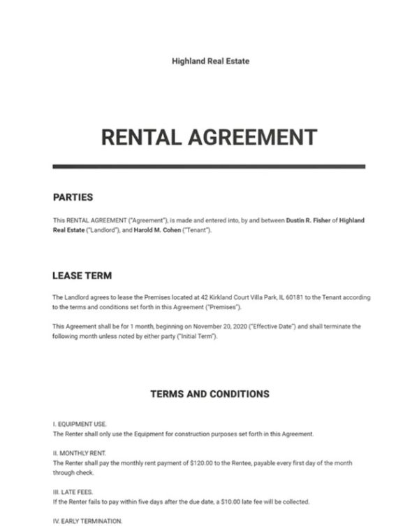 Rental Agreement Template – PreWrite